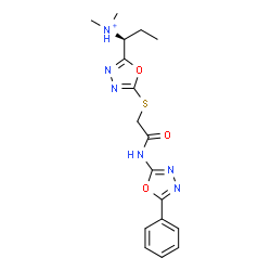 ChemSpider 2D Image | (1S)-N,N-Dimethyl-1-[5-({2-oxo-2-[(5-phenyl-1,3,4-oxadiazol-2-yl)amino]ethyl}sulfanyl)-1,3,4-oxadiazol-2-yl]-1-propanaminium | C17H21N6O3S