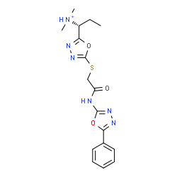 ChemSpider 2D Image | (1R)-N,N-Dimethyl-1-[5-({2-oxo-2-[(5-phenyl-1,3,4-oxadiazol-2-yl)amino]ethyl}sulfanyl)-1,3,4-oxadiazol-2-yl]-1-propanaminium | C17H21N6O3S