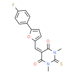 ChemSpider 2D Image | 5-{[5-(4-Fluorophenyl)-2-furyl]methylene}-1,3-dimethyl-2-thioxodihydro-4,6(1H,5H)-pyrimidinedione | C17H13FN2O3S