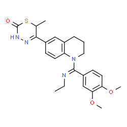 ChemSpider 2D Image | 5-{1-[(E)-(3,4-Dimethoxyphenyl)(ethylimino)methyl]-1,2,3,4-tetrahydro-6-quinolinyl}-6-methyl-3,6-dihydro-2H-1,3,4-thiadiazin-2-one | C24H28N4O3S
