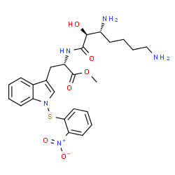 ChemSpider 2D Image | Methyl N-[(2S,3R)-3,7-diamino-2-hydroxyheptanoyl]-1-[(2-nitrophenyl)sulfanyl]-L-tryptophanate | C25H31N5O6S