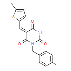 ChemSpider 2D Image | (5E)-1-(4-Fluorobenzyl)-5-[(5-methyl-2-thienyl)methylene]-2,4,6(1H,3H,5H)-pyrimidinetrione | C17H13FN2O3S
