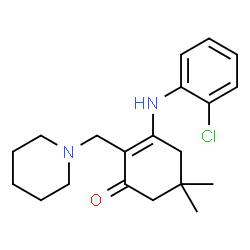 ChemSpider 2D Image | 3-((2-Chlorophenyl)amino)-5,5-dimethyl-2-(1-piperidinylmethyl)-2-cyclohexen-1-one | C20H27ClN2O