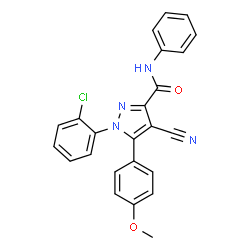 ChemSpider 2D Image | 1-(2-Chlorophenyl)-4-cyano-5-(4-methoxyphenyl)-N-phenyl-1H-pyrazole-3-carboxamide | C24H17ClN4O2