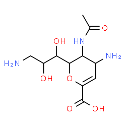 ChemSpider 2D Image | 5-Acetamido-4-amino-6-(3-amino-1,2-dihydroxypropyl)-2,6-anhydro-3,4,5-trideoxyhex-2-enonic acid | C11H19N3O6