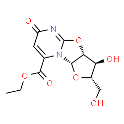 ChemSpider 2D Image | Ethyl (2S,3S,3aR,9aS)-3-hydroxy-2-(hydroxymethyl)-6-oxo-2,3,3a,9a-tetrahydro-6H-furo[2',3':4,5][1,3]oxazolo[3,2-a]pyrimidine-8-carboxylate | C12H14N2O7