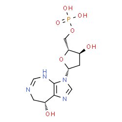 ChemSpider 2D Image | (8R)-3-(2-Deoxy-5-O-phosphono-beta-D-erythro-pentofuranosyl)-3,4,7,8-tetrahydroimidazo[4,5-d][1,3]diazepin-8-ol | C11H17N4O7P