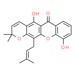 ChemSpider 2D Image | 5,10-Dihydroxy-2,2-dimethyl-12-(3-methyl-2-buten-1-yl)-2H,6H-pyrano[3,2-b]xanthen-6-one | C23H22O5