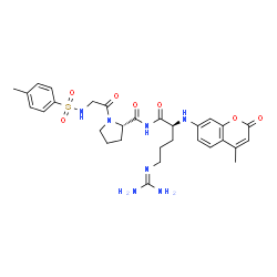 ChemSpider 2D Image | N-[(4-Methylphenyl)sulfonyl]glycyl-N-{(2S)-5-[(diaminomethylene)amino]-2-[(4-methyl-2-oxo-2H-chromen-7-yl)amino]pentanoyl}-L-prolinamide | C30H37N7O7S