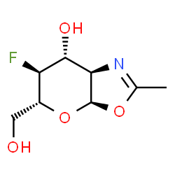 ChemSpider 2D Image | (3aR,5R,6S,7R,7aR)-6-Fluoro-5-(hydroxymethyl)-2-methyl-5,6,7,7a-tetrahydro-3aH-pyrano[3,2-d][1,3]oxazol-7-ol | C8H12FNO4