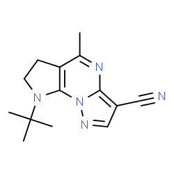 ChemSpider 2D Image | 5-Methyl-8-(2-methyl-2-propanyl)-7,8-dihydro-6H-pyrazolo[1,5-a]pyrrolo[3,2-e]pyrimidine-3-carbonitrile | C14H17N5