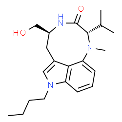 ChemSpider 2D Image | (2S,5S)-8-Butyl-5-(hydroxymethyl)-2-isopropyl-1-methyl-1,2,4,5,6,8-hexahydro-3H-[1,4]diazonino[7,6,5-cd]indol-3-one | C21H31N3O2
