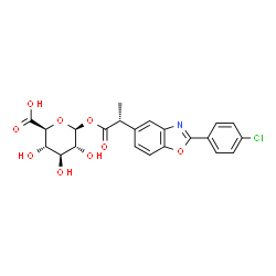 ChemSpider 2D Image | 1-O-{(2R)-2-[2-(4-Chlorophenyl)-1,3-benzoxazol-5-yl]propanoyl}-beta-D-glucopyranuronic acid | C22H20ClNO9