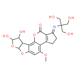 ChemSpider 2D Image | (1E)-1-{[1,3-Dihydroxy-2-(hydroxymethyl)-2-propanyl]imino}-8,9-dihydroxy-4-methoxy-2,3,6a,8,9,9a-hexahydrocyclopenta[c]furo[3',2':4,5]furo[2,3-h]chromen-11(1H)-one | C21H23NO10