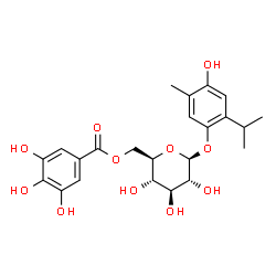 ChemSpider 2D Image | 4-Hydroxy-2-isopropyl-5-methylphenyl 6-O-(3,4,5-trihydroxybenzoyl)-beta-D-glucopyranoside | C23H28O11