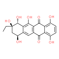 ChemSpider 2D Image | (7R,8R,10S)-8-Ethyl-1,4,6,7,8,10-hexahydroxy-7,8,9,10-tetrahydro-5,12-tetracenedione | C20H18O8
