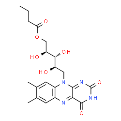 ChemSpider 2D Image | 1-O-Butyryl-5-deoxy-5-(7,8-dimethyl-2,4-dioxo-3,4-dihydrobenzo[g]pteridin-10(2H)-yl)-D-ribitol | C21H26N4O7