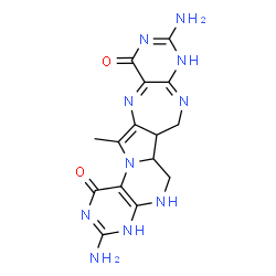 ChemSpider 2D Image | 3,10-Diamino-14-methyl-5,6,6a,6b,7,9-hexahydro-4H-pyrimido[4'',5'':2',3'][1,4]diazepino[6',5':3,4]pyrrolo[1,2-f]pteridine-1,12-dione | C15H16N10O2