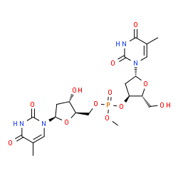 ChemSpider 2D Image | [(2R,3S,5R)-3-Hydroxy-5-(5-methyl-2,4-dioxo-3,4-dihydro-1(2H)-pyrimidinyl)tetrahydro-2-furanyl]methyl (2R,3S,5R)-2-(hydroxymethyl)-5-(5-methyl-2,4-dioxo-3,4-dihydro-1(2H)-pyrimidinyl)tetrahydro-3-fura
nyl methyl phosphate | C21H29N4O12P