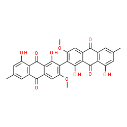 ChemSpider 2D Image | 1,1',8,8'-Tetrahydroxy-3,3'-dimethoxy-6,6'-dimethyl-2,2'-bianthracene-9,9',10,10'-tetrone | C32H22O10