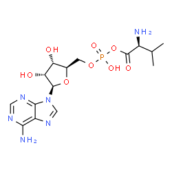 ChemSpider 2D Image | 5'-O-[{[(2S)-2-Amino-3-methylbutanoyl]oxy}(hydroxy)phosphoryl]adenosine | C15H23N6O8P