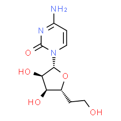 ChemSpider 2D Image | 4-Amino-1-(5-deoxy-beta-D-ribo-hexofuranosyl)-2(1H)-pyrimidinone | C10H15N3O5