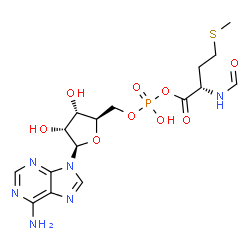 ChemSpider 2D Image | 5'-O-[{[(2S)-2-Formamido-4-(methylsulfanyl)butanoyl]oxy}(hydroxy)phosphoryl]adenosine | C16H23N6O9PS