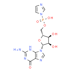 ChemSpider 2D Image | 5'-O-[Hydroxy(1H-imidazol-1-yl)phosphoryl]guanosine | C13H16N7O7P