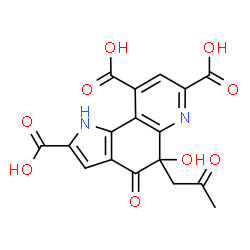 ChemSpider 2D Image | 5-Hydroxy-4-oxo-5-(2-oxopropyl)-4,5-dihydro-1H-pyrrolo[2,3-f]quinoline-2,7,9-tricarboxylic acid | C17H12N2O9