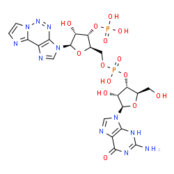 ChemSpider 2D Image | [(2R,3S,4R,5R)-5-(2-amino-6-oxo-3H-purin-9-yl)-4-hydroxy-2-(hydroxymethyl)tetrahydrofuran-3-yl] [(2R,3S,4R,5R)-5-(diimidazo[3,4-d:1',3'-e]triazin-3-yl)-4-hydroxy-3-phosphonooxy-tetrahydrofuran-2-yl]methyl hydrogen phosphate | C21H25N11O14P2