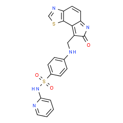 ChemSpider 2D Image | 4-[(7-oxo-7h-thiazolo[5,4-e]indol-8-ylmethyl)-amino]-n-pyridin-2-yl-benzenesulfonamide | C21H15N5O3S2