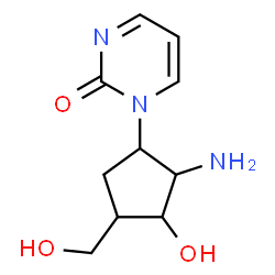 ChemSpider 2D Image | 1-[2-Amino-3-hydroxy-4-(hydroxymethyl)cyclopentyl]-2(1H)-pyrimidinone | C10H15N3O3