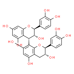 ChemSpider 2D Image | (2S,2'S,3R,3'R,4S)-2,2'-Bis(3,4-dihydroxyphenyl)-3,3',4,4'-tetrahydro-2H,2'H-4,8'-bichromene-3,3',5,5',7,7'-hexol | C30H26O12