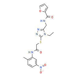 ChemSpider 2D Image | N-{[4-Ethyl-5-({2-[(2-methyl-5-nitrophenyl)amino]-2-oxoethyl}sulfanyl)-4H-1,2,4-triazol-3-yl]methyl}-2-furamide | C19H20N6O5S