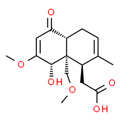 ChemSpider 2D Image | [(1R,4aR,8S,8aR)-8-Hydroxy-7-methoxy-8a-(methoxymethyl)-2-methyl-5-oxo-1,4,4a,5,8,8a-hexahydro-1-naphthalenyl]acetic acid | C16H22O6