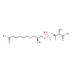 ChemSpider 2D Image | 6-[(2S)-3-{[{[(1S,2R)-1-Amino-1-carboxy-2-propanyl]oxy}(hydroxy)phosphoryl]oxy}-2-hydroxypropoxy]hexanoic acid | C13H26NO10P