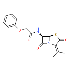 ChemSpider 2D Image | N-[(5R,6R)-2-Isopropylidene-3,7-dioxo-4-thia-1-azabicyclo[3.2.0]hept-6-yl]-2-phenoxyacetamide | C16H16N2O4S