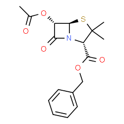 ChemSpider 2D Image | Benzyl (2S,5R,6S)-6-acetoxy-3,3-dimethyl-7-oxo-4-thia-1-azabicyclo[3.2.0]heptane-2-carboxylate | C17H19NO5S