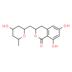 ChemSpider 2D Image | 3,4-Dihydro-6,8-dihydroxy-3-(4-hydroxy-6-methyltetrahydropyran-2-ylmethyl)isocoumarin | C16H20O6