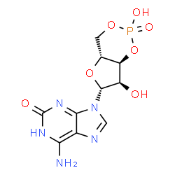 ChemSpider 2D Image | 6-Amino-9-[(4aR,6R,7R,7aS)-2,7-dihydroxy-2-oxidotetrahydro-4H-furo[3,2-d][1,3,2]dioxaphosphinin-6-yl]-1,9-dihydro-2H-purin-2-one | C10H12N5O7P