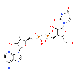 ChemSpider 2D Image | [[(2R,3S,4R,5R)-5-(6-aminopurin-9-yl)-3,4-dihydroxy-tetrahydrofuran-2-yl]methoxy-hydroxy-phosphoryl]oxy-[[(2S,3S,4R,5R)-5-(2,4-dioxopyrimidin-1-yl)-4-hydroxy-2-(hydroxymethyl)tetrahydrofuran-3-yl]methyl]phosphinic acid | C20H27N7O14P2
