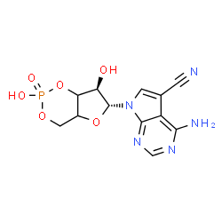 ChemSpider 2D Image | 4-Amino-7-[(6R,7R)-2,7-dihydroxy-2-oxidotetrahydro-4H-furo[3,2-d][1,3,2]dioxaphosphinin-6-yl]-7H-pyrrolo[2,3-d]pyrimidine-5-carbonitrile | C12H12N5O6P