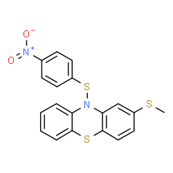 ChemSpider 2D Image | 10h-phenothiazine, 2-(methylthio)-10-((4-nitrophenyl)thio)- | C19H14N2O2S3