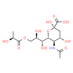 ChemSpider 2D Image | (6R)-5-Acetamido-3,5-dideoxy-6-[(1R,2R)-1,2-dihydroxy-3-{[(2S)-2-hydroxypropanoyl]oxy}propyl]-beta-L-threo-hex-2-ulopyranosonic acid | C14H23NO11