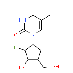 ChemSpider 2D Image | 1-[2-Fluoro-3-hydroxy-4-(hydroxymethyl)cyclopentyl]-5-methyl-2,4(1H,3H)-pyrimidinedione | C11H15FN2O4