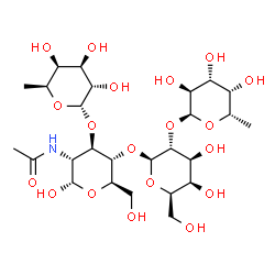 ChemSpider 2D Image | 6-Deoxy-alpha-L-galactopyranosyl-(1->3)-[6-deoxy-alpha-L-galactopyranosyl-(1->2)-beta-D-galactopyranosyl-(1->4)]-2-acetamido-2-deoxy-alpha-D-glucopyranose | C26H45NO19