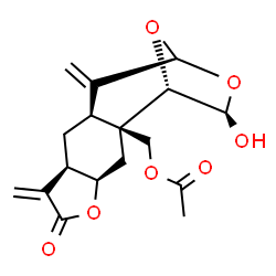 ChemSpider 2D Image | [(1S,2R,4R,8R,10R,12S,14R)-14-Hydroxy-7,11-bis(methylene)-6-oxo-5,13,15-trioxatetracyclo[10.2.1.0~2,10~.0~4,8~]pentadec-2-yl]methyl acetate | C17H20O7