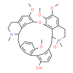 ChemSpider 2D Image | 6,20,21,25-Tetramethoxy-15,30-dimethyl-23-oxa-15,30-diazaheptacyclo[22.6.2.1~3,7~.1~8,12~.1~14,18~.0~22,33~.0~27,31~]pentatriaconta-3(35),4,6,8(34),9,11,18(33),19,21,24,26,31-dodecaen-9-ol 15-oxide | C38H42N2O7
