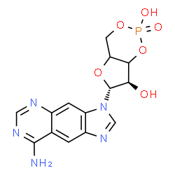 ChemSpider 2D Image | (6R,7R)-6-(8-Amino-3H-imidazo[4,5-g]quinazolin-3-yl)tetrahydro-4H-furo[3,2-d][1,3,2]dioxaphosphinine-2,7-diol 2-oxide | C14H14N5O6P