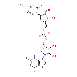 ChemSpider 2D Image | [(2R,3S,4R,5R)-5-(4-Amino-5-iodo-2-oxo-1(2H)-pyrimidinyl)-3,4-dihydroxytetrahydro-2-furanyl]methyl [(2R,3S,4R,5R)-5-(2-amino-6-oxo-3,6-dihydro-9H-purin-9-yl)-3,4-dihydroxytetrahydro-2-furanyl]methyl h
ydrogen phosphate | C19H24IN8O12P